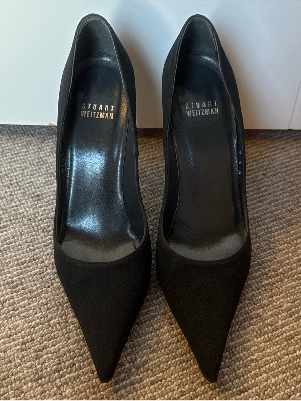 Stuart Weitzman Black Pointed Suede Pumps